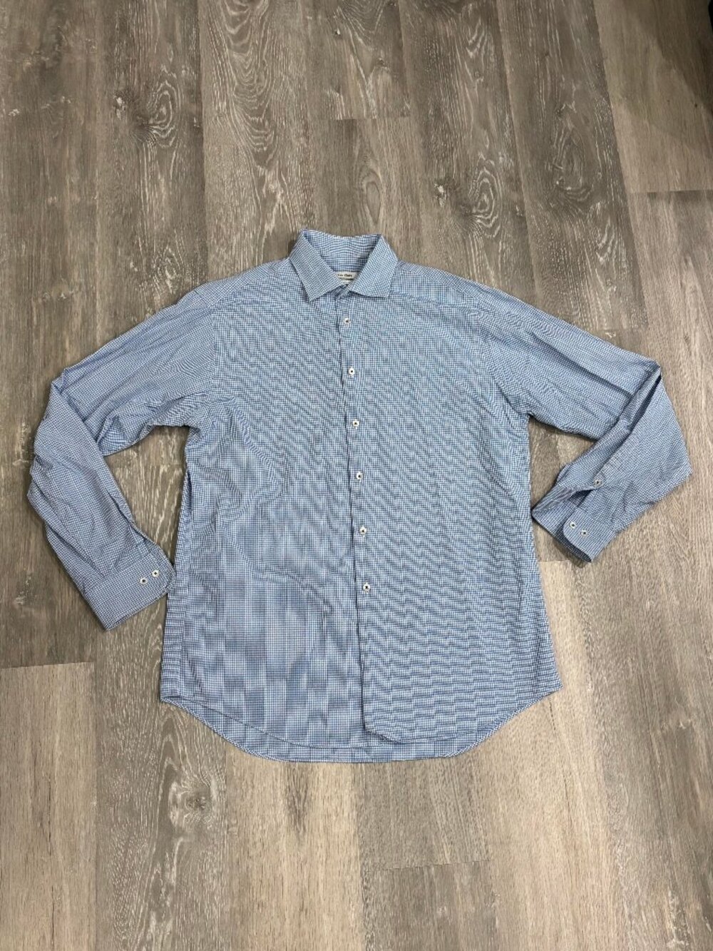 Calvin Klein Men's Checked Blue Long-Sleeve Button Down Dress Shirt Size 34/35